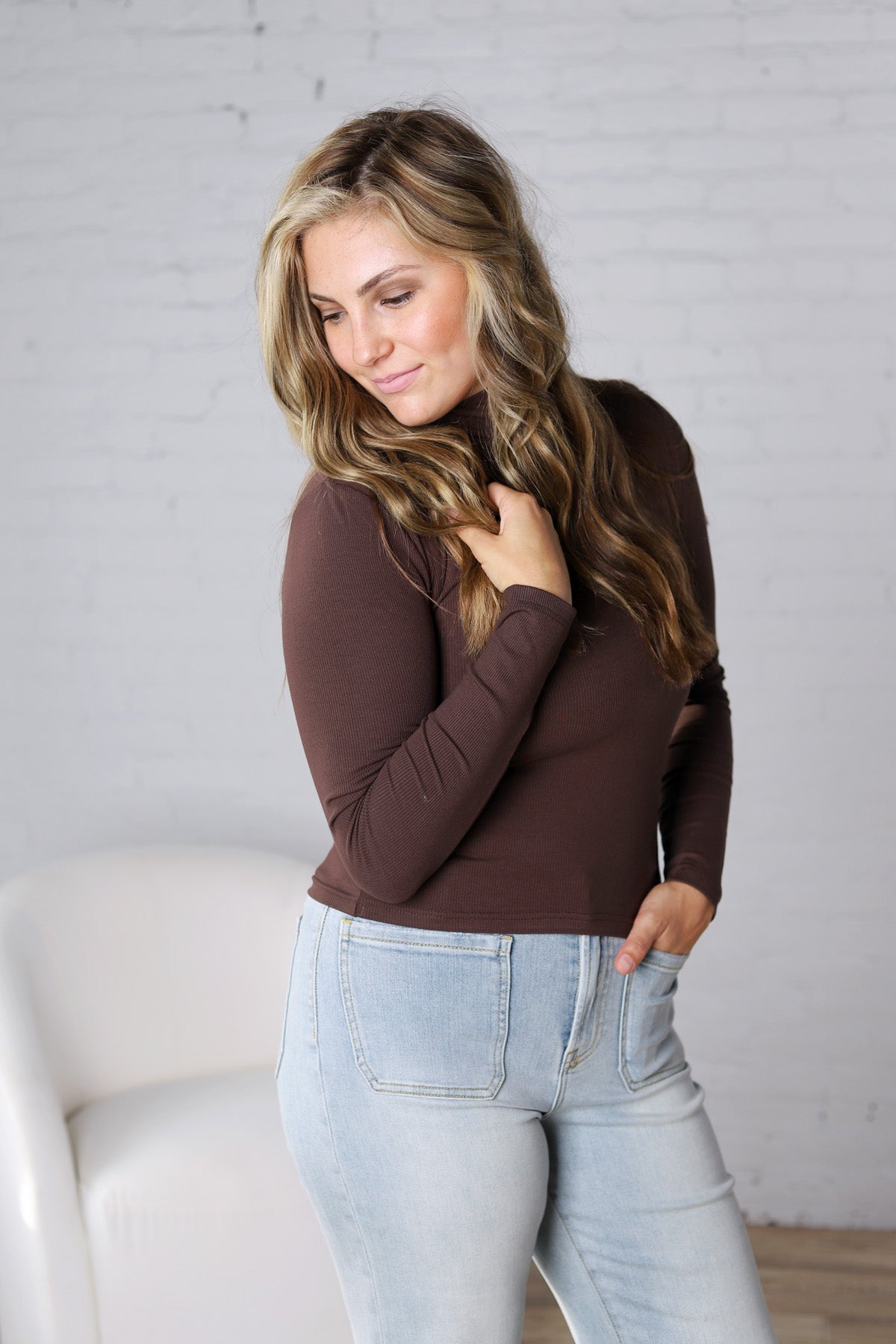Micro Ribbed Long Sleeve Turtleneck - Espresso