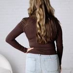 Micro Ribbed Long Sleeve Turtleneck - Espresso