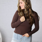 Micro Ribbed Long Sleeve Turtleneck - Espresso