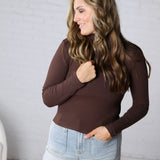 Micro Ribbed Long Sleeve Turtleneck - Espresso