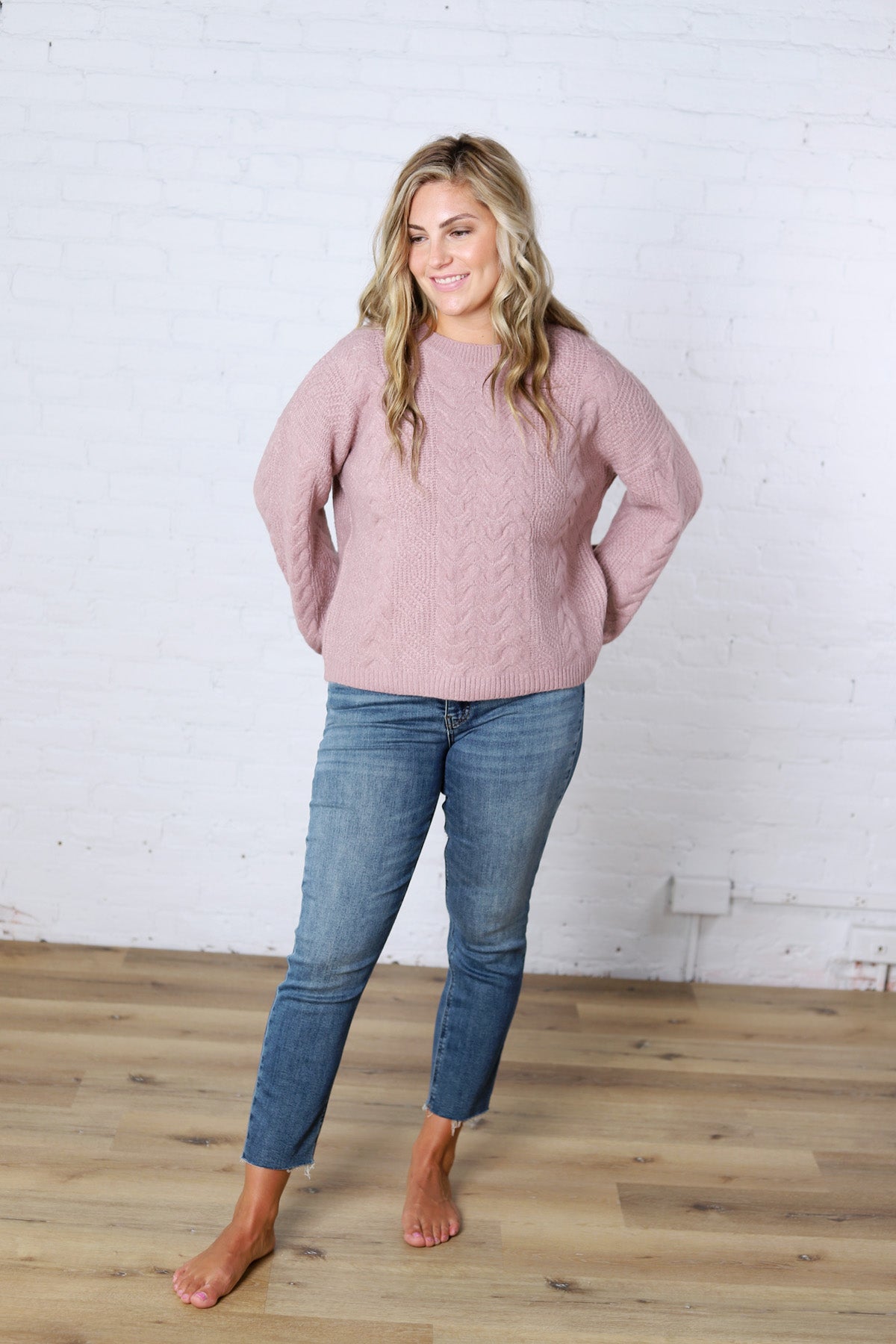 Milan Balloon Sleeve Cable Knit Sweater - Mauve