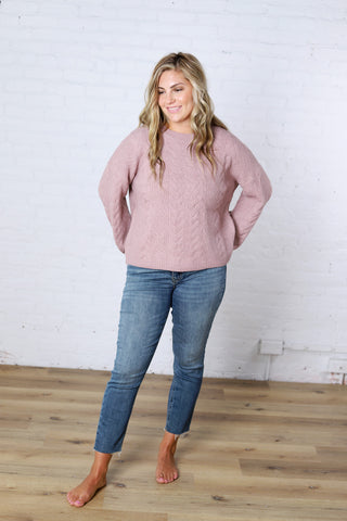 Milan Balloon Sleeve Cable Knit Sweater - Mauve