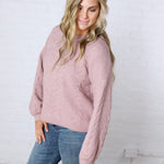 Milan Balloon Sleeve Cable Knit Sweater - Mauve