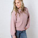 Milan Balloon Sleeve Cable Knit Sweater - Mauve