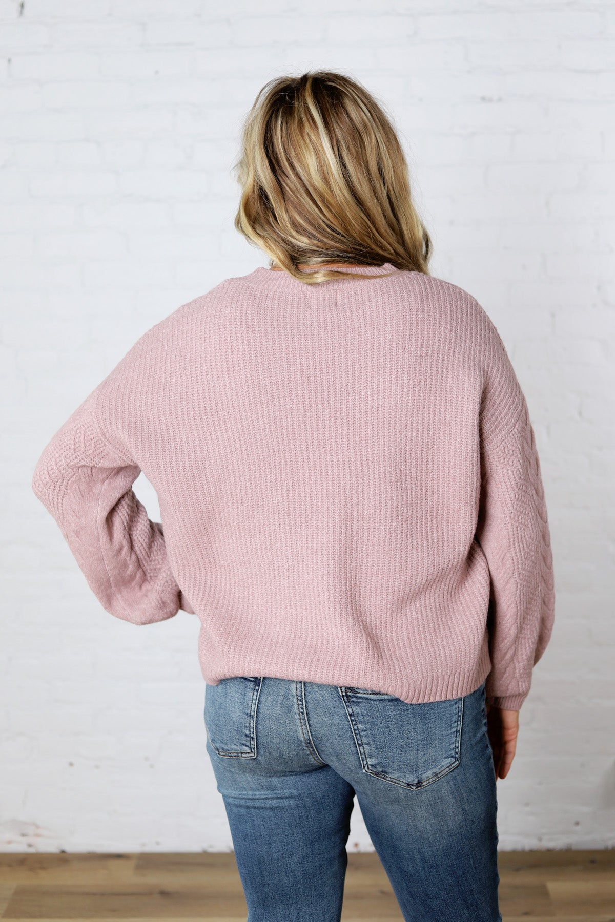 Milan Balloon Sleeve Cable Knit Sweater - Mauve