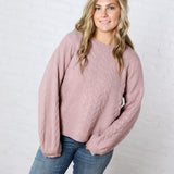 Milan Balloon Sleeve Cable Knit Sweater - Mauve