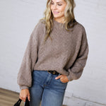 Milan Balloon Sleeve Cable Knit Sweater - Mocha