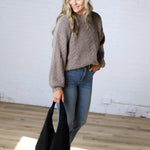 Milan Balloon Sleeve Cable Knit Sweater - Mocha