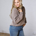 Milan Balloon Sleeve Cable Knit Sweater - Mocha