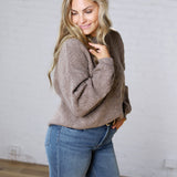 Milan Balloon Sleeve Cable Knit Sweater - Mocha