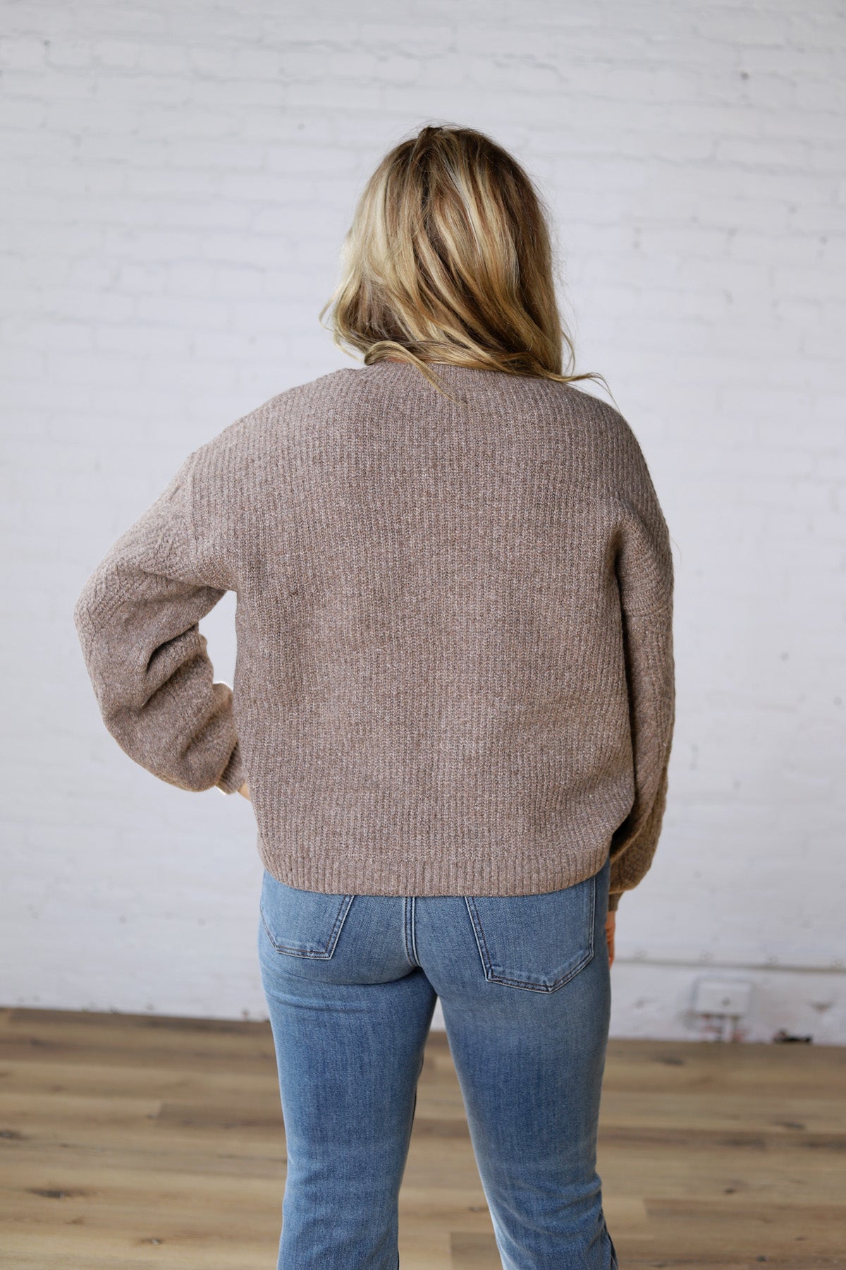 Milan Balloon Sleeve Cable Knit Sweater - Mocha