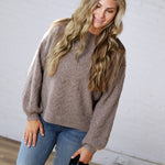 Milan Balloon Sleeve Cable Knit Sweater - Mocha