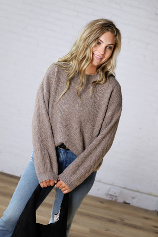 Milan Balloon Sleeve Cable Knit Sweater - Mocha