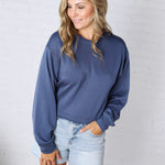 Millie Scuba Crew Neck Sweatshirt - Dusty Navy