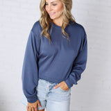 Millie Scuba Crew Neck Sweatshirt - Dusty Navy