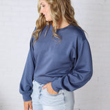 Millie Scuba Crew Neck Sweatshirt - Dusty Navy