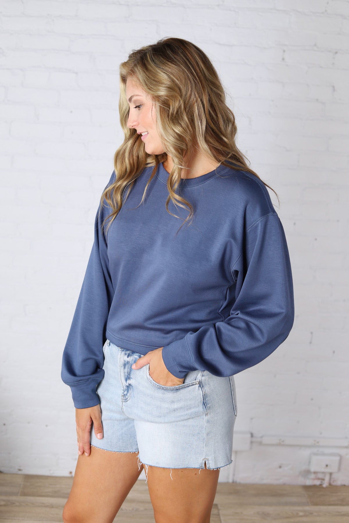Millie Scuba Crew Neck Sweatshirt - Dusty Navy