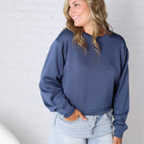 Millie Scuba Crew Neck Sweatshirt - Dusty Navy