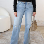 Mindy Wide leg Raw Hem Denim - Refulgent - FINAL SALE