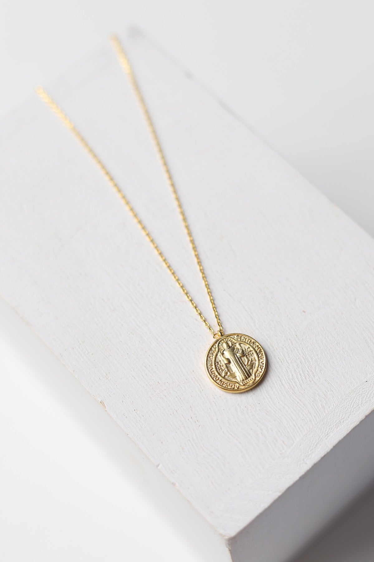 Mini Saint Benedict Pendant Necklace - Gold