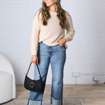 Mirabel Chunky Knit Sweater Top with Balloon Sleeves - Natural