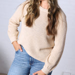 Mirabel Chunky Knit Sweater Top with Balloon Sleeves - Natural