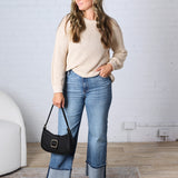 Mirabel Chunky Knit Sweater Top with Balloon Sleeves - Natural