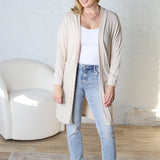 Mirabel Rib Contrast Brushed Knit Cardigan - Oatmeal