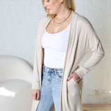 Mirabel Rib Contrast Brushed Knit Cardigan - Oatmeal