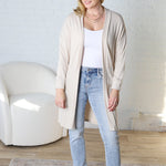 Mirabel Rib Contrast Brushed Knit Cardigan - Oatmeal FINAL SALE