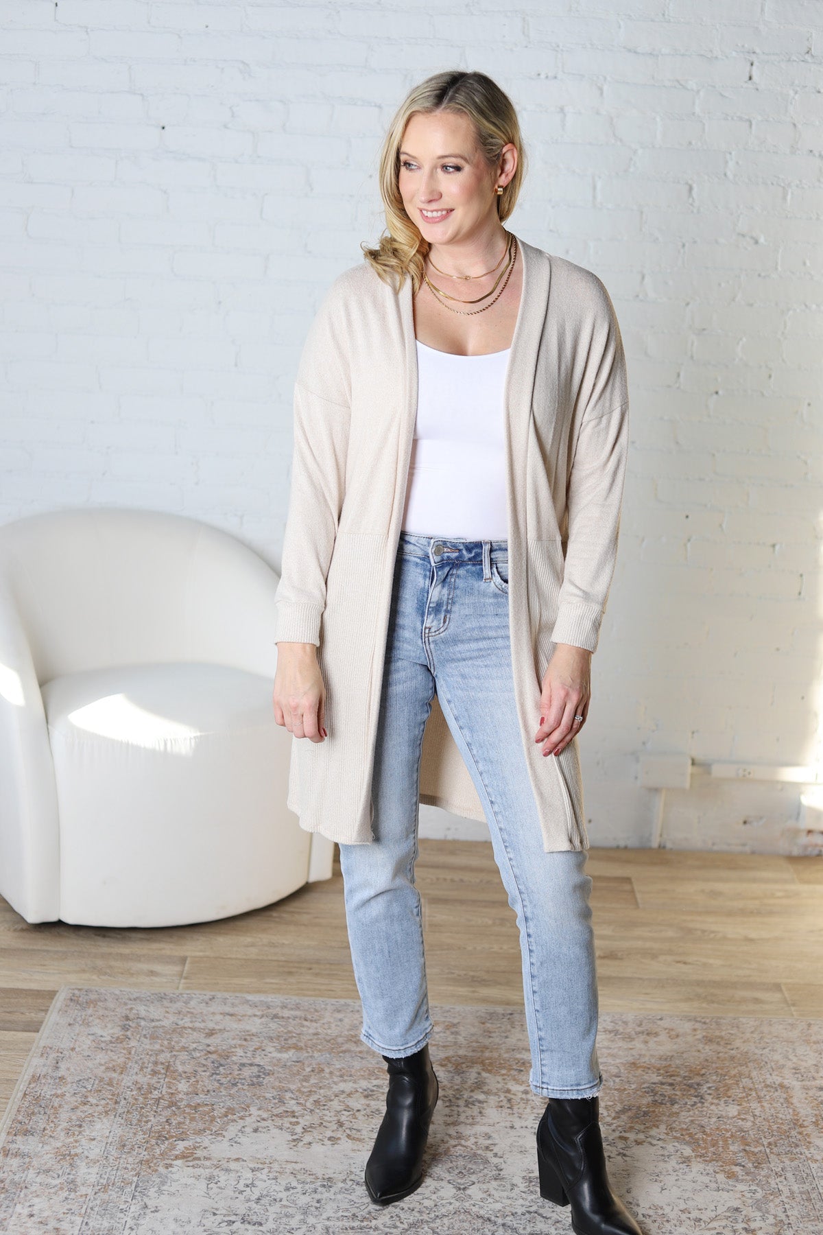 Mirabel Rib Contrast Brushed Knit Cardigan - Oatmeal FINAL SALE