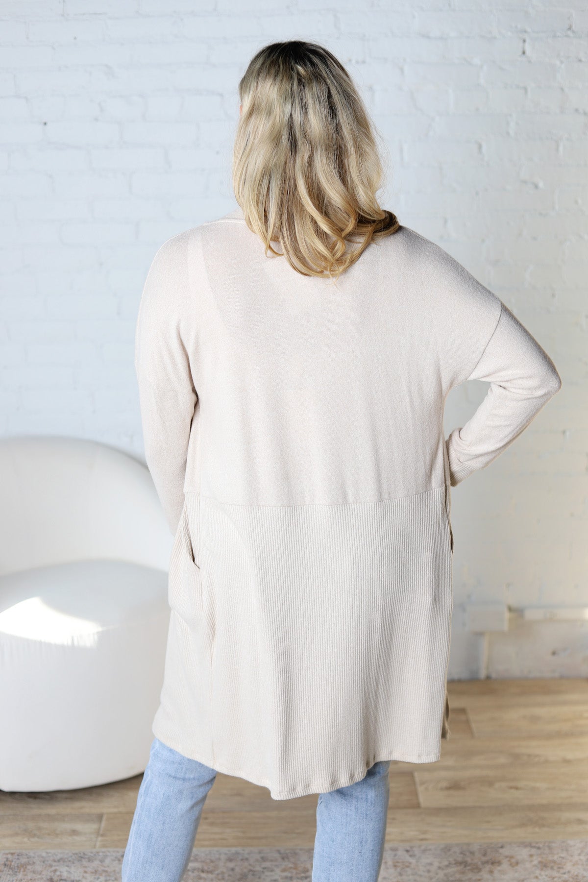 Mirabel Rib Contrast Brushed Knit Cardigan - Oatmeal FINAL SALE