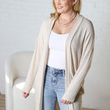 Mirabel Rib Contrast Brushed Knit Cardigan - Oatmeal FINAL SALE