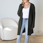 Mirabel Rib Contrast Brushed Knit Cardigan - Olive