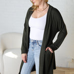 Mirabel Rib Contrast Brushed Knit Cardigan - Olive