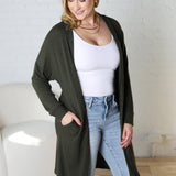 Mirabel Rib Contrast Brushed Knit Cardigan - Olive