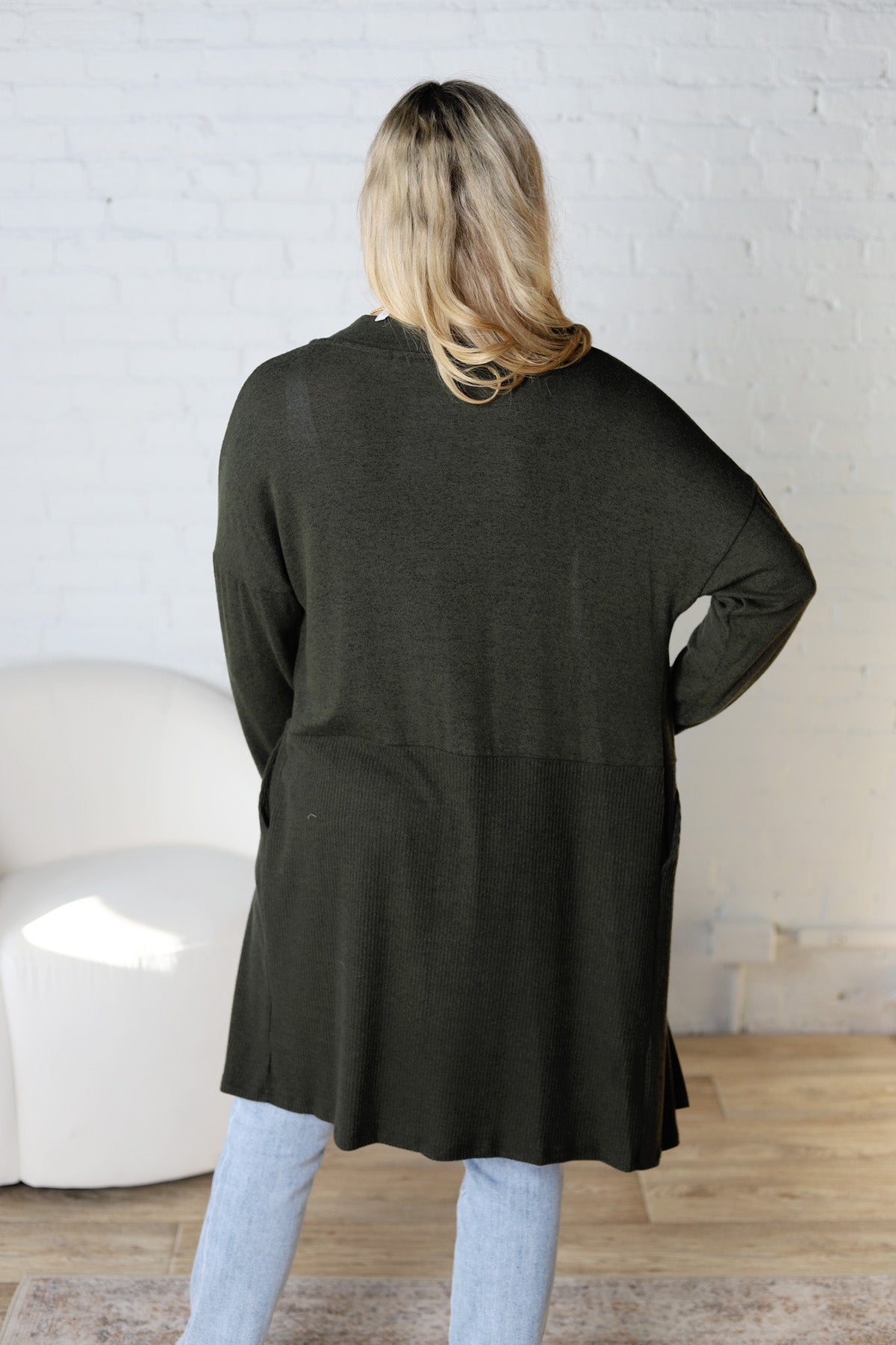 Mirabel Rib Contrast Brushed Knit Cardigan - Olive FINAL SALE