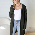 Mirabel Rib Contrast Brushed Knit Cardigan - Olive FINAL SALE