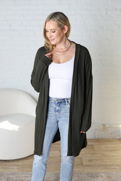 Mirabel Rib Contrast Brushed Knit Cardigan - Olive