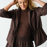 Mirae CurveCinch Peplum Jacket -Coffee Bean