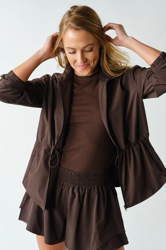 Mirae CurveCinch Peplum Jacket -Coffee Bean