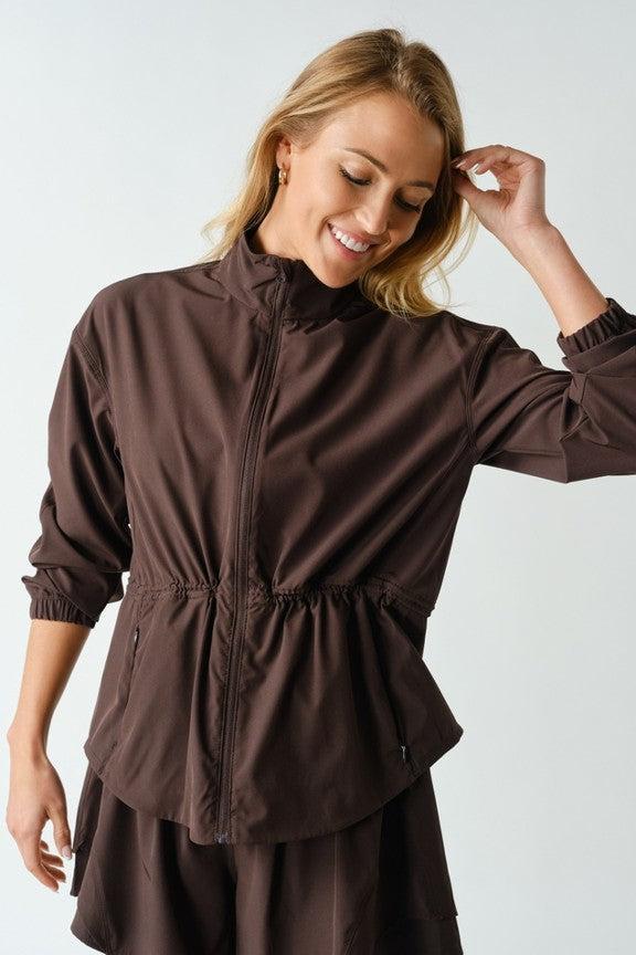 Mirae CurveCinch Peplum Jacket -Coffee Bean