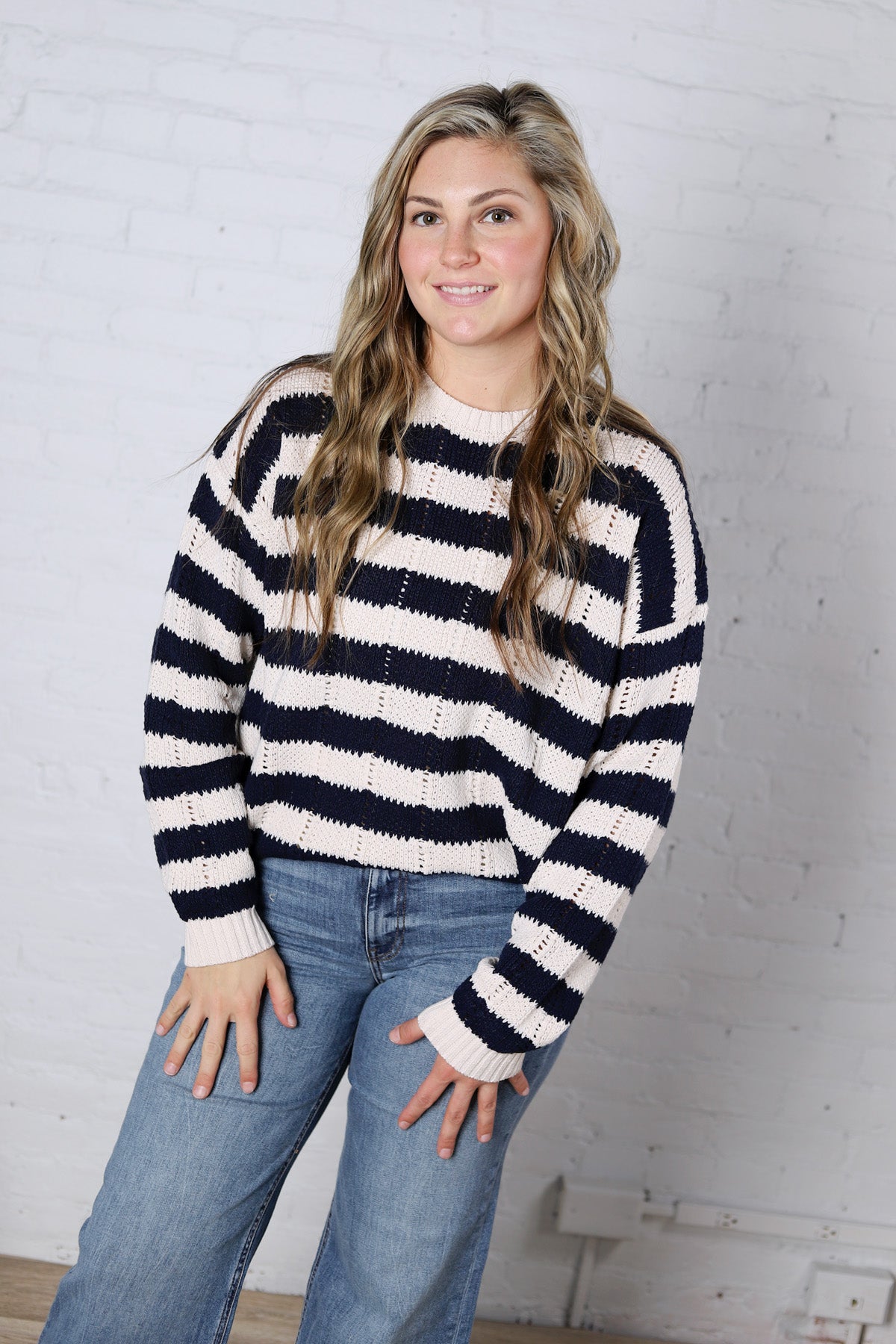 Mirel Stripe Knit Sweater - Navy/Beige