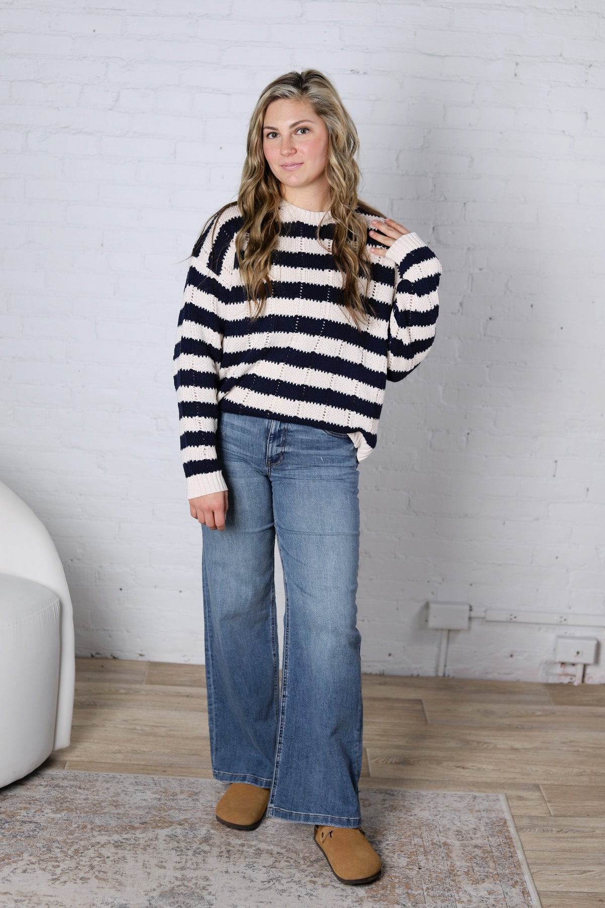 Mirel Stripe Knit Sweater - Navy/Beige