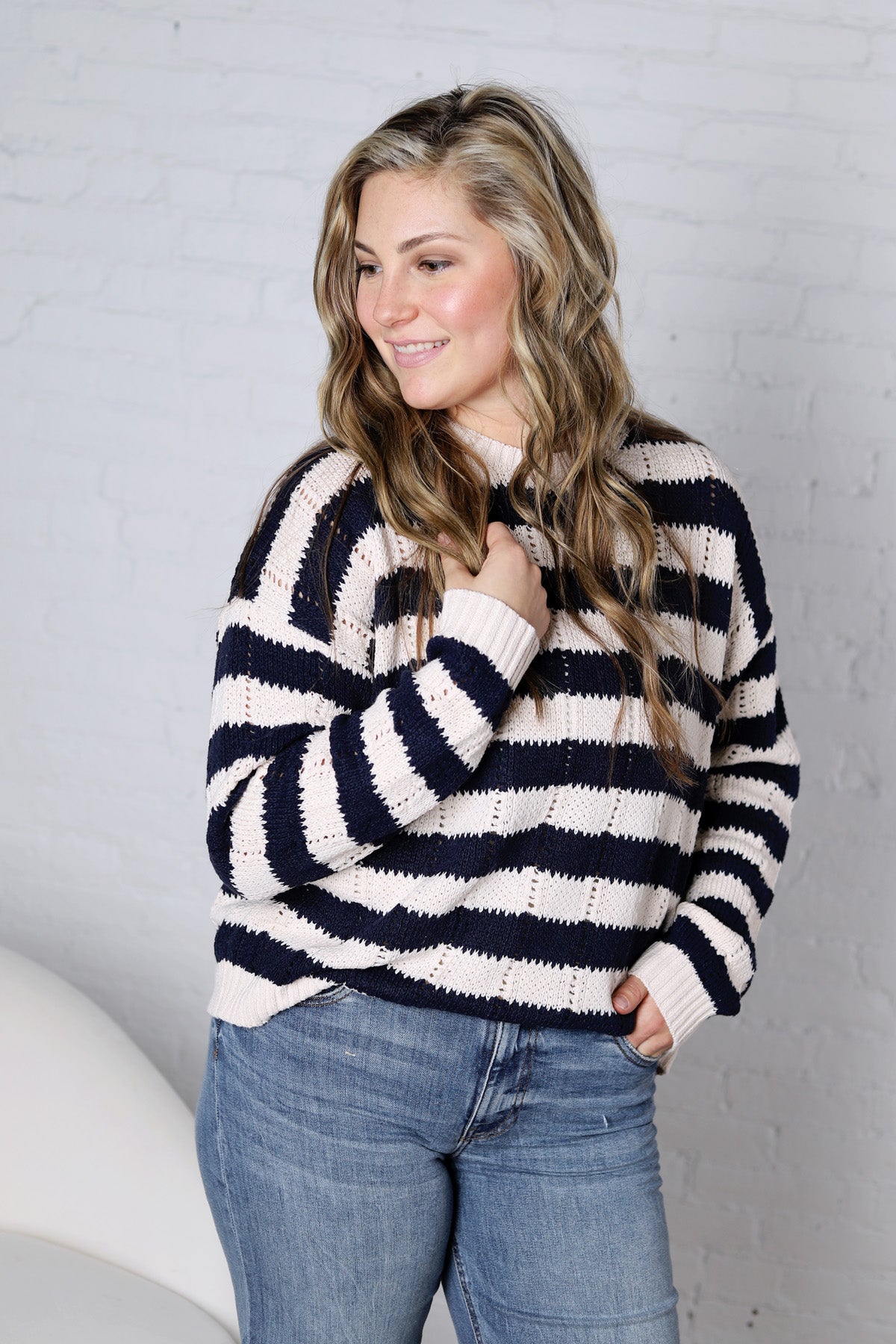 Mirel Stripe Knit Sweater - Navy/Beige