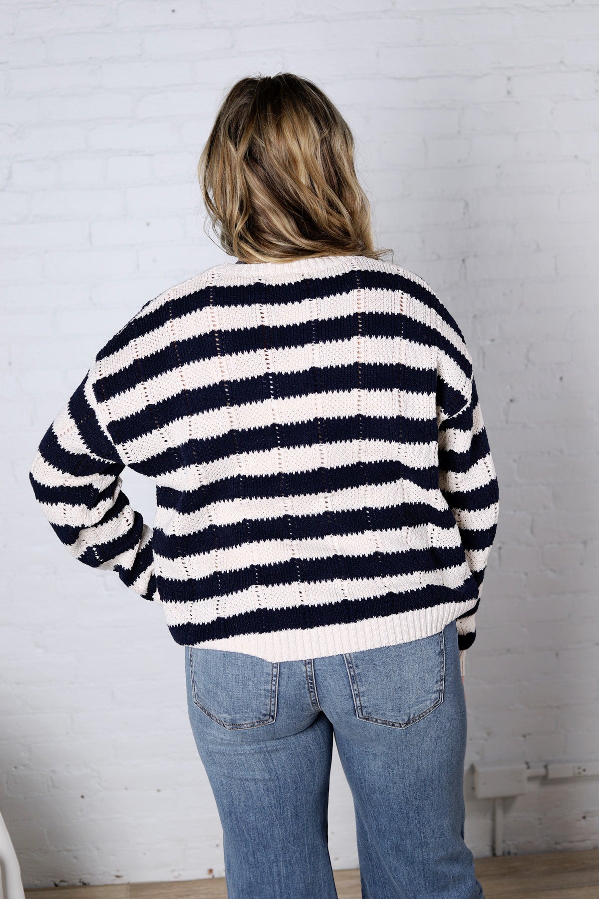 Mirel Stripe Knit Sweater - Navy/Beige