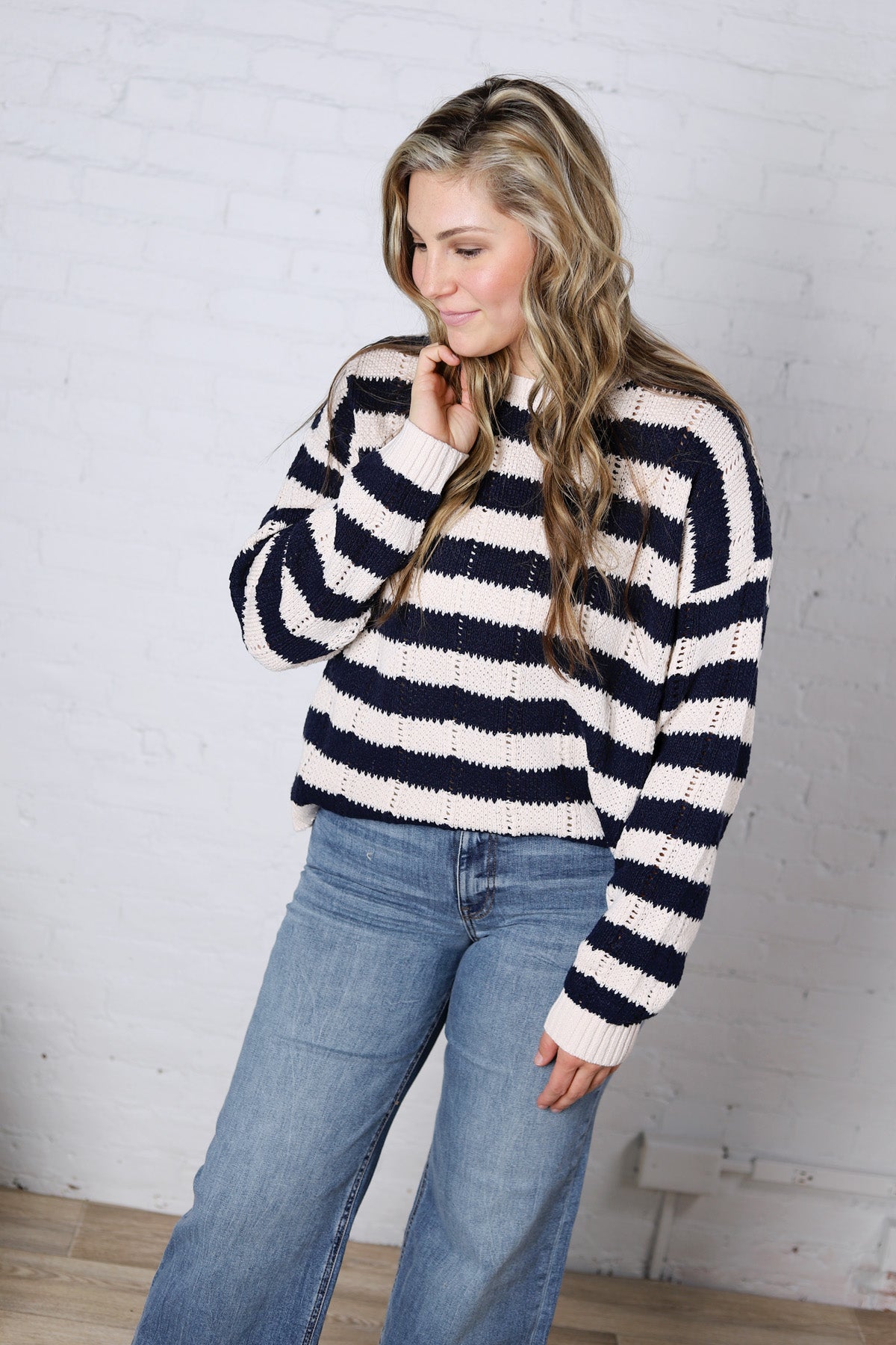 Mirel Stripe Knit Sweater - Navy/Beige