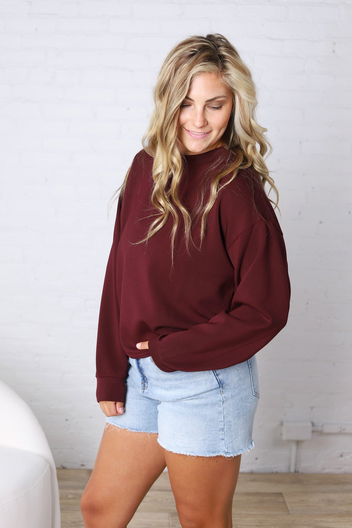 Modal Scuba Mock Neck Pullover – Dark Cherry