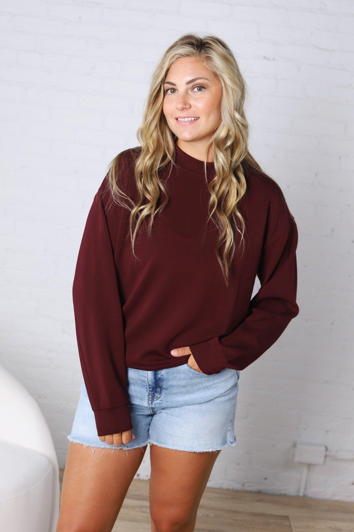Modal Scuba Mock Neck Pullover – Dark Cherry