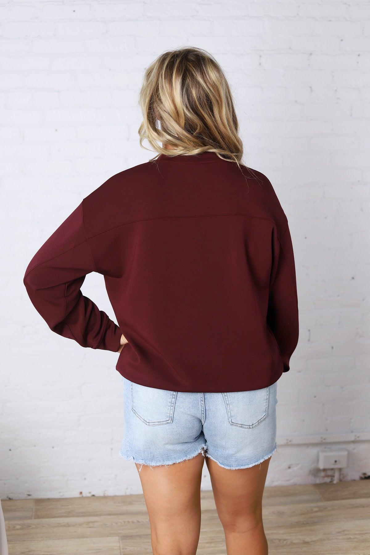 Modal Scuba Mock Neck Pullover – Dark Cherry
